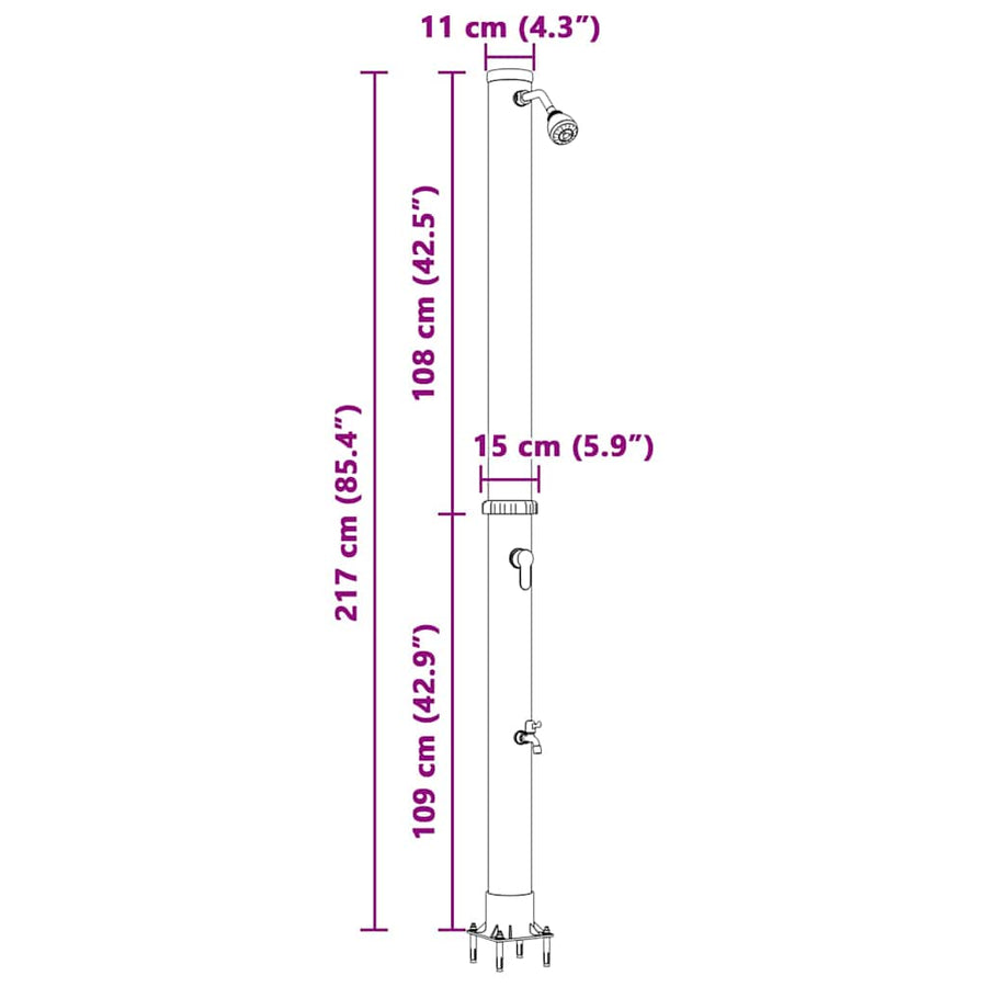 Buitenzonne-douche Zwart 217 cm PVC en Aluminium