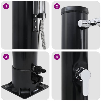 Buitenzonne-douche Zwart 217 cm PVC en Aluminium