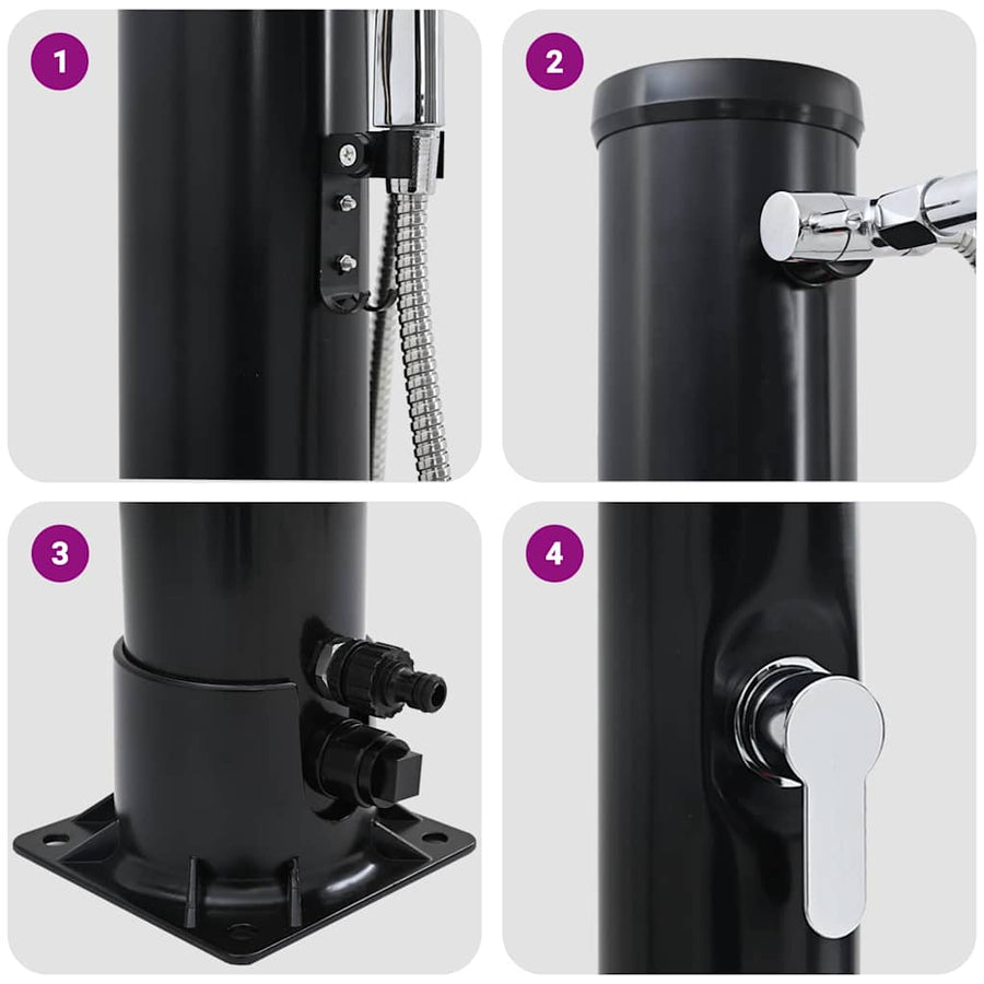 Buitenzonne-douche Zwart 217 cm PVC en Aluminium