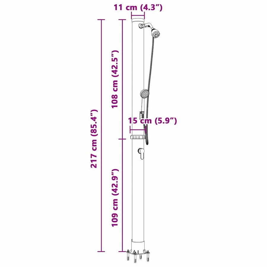 Buitenzonne-douche Zwart 217 cm PVC en Aluminium