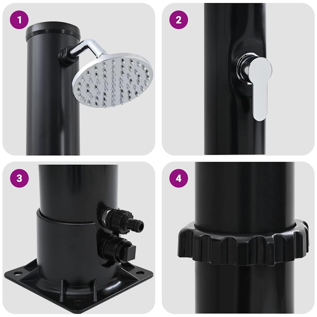 Buitenzonne-douche Zwart 217 cm PVC en Aluminium