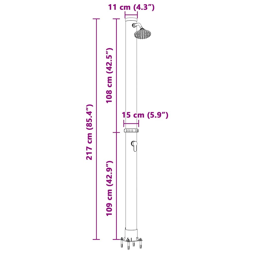 Buitenzonne-douche Zwart 217 cm PVC en Aluminium