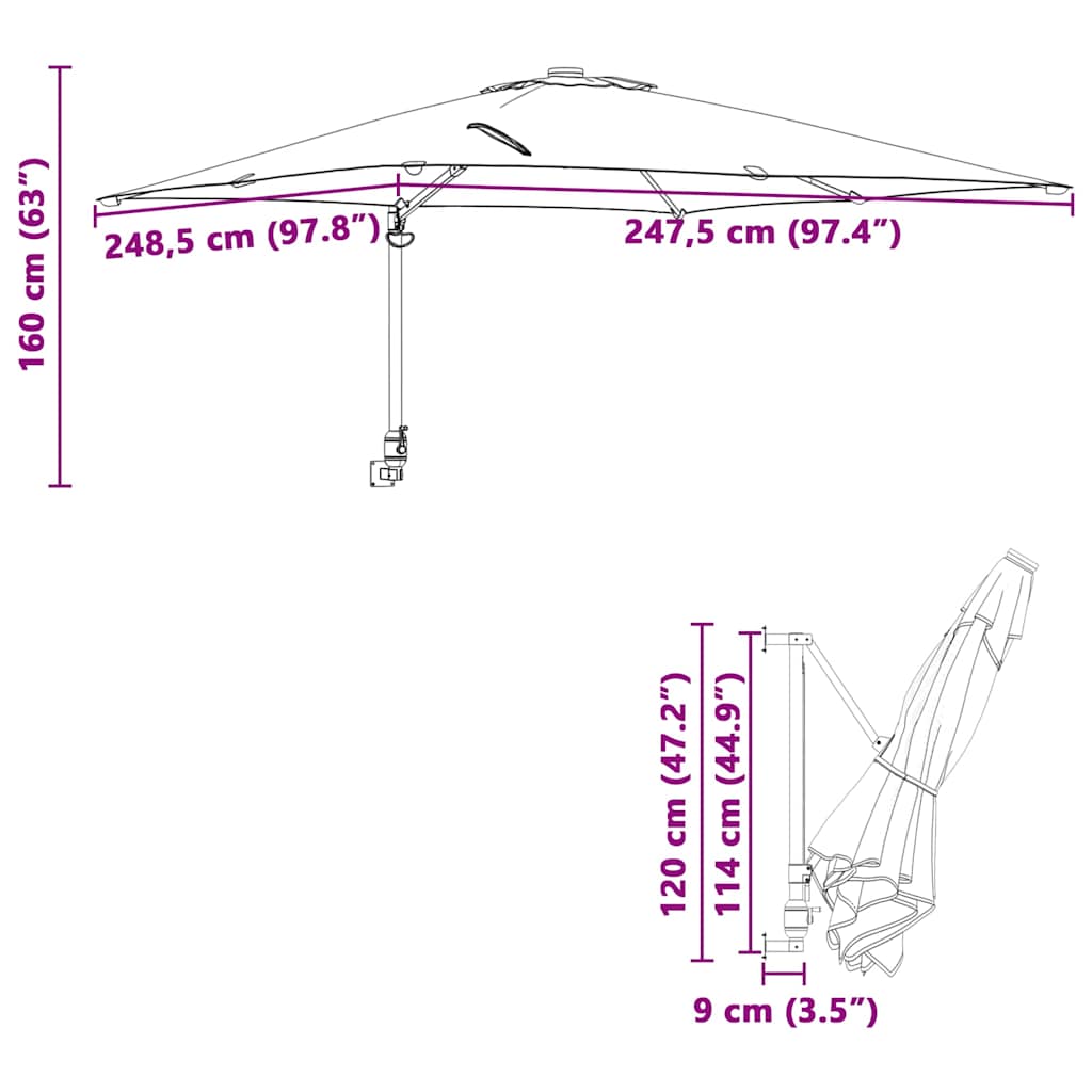 Tuinparasol Bordeaux Rood 248,5 x 247,5 x 160 cm