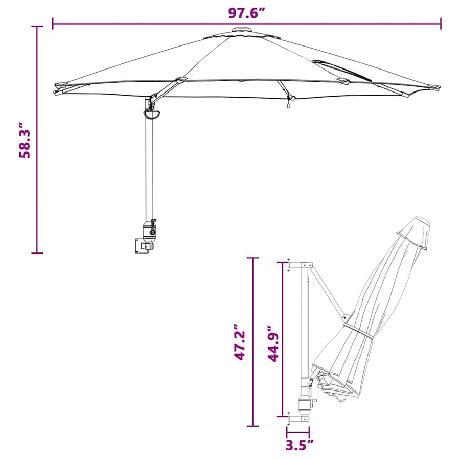Tuinparasol Zwart 248 x 248 x 148 cm Polyester en staal