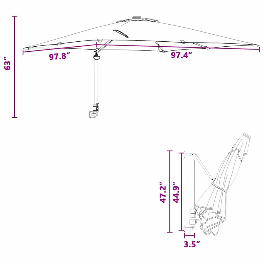Tuinparasol Zwart 248.5 x 247.5 x 160 cm Stof