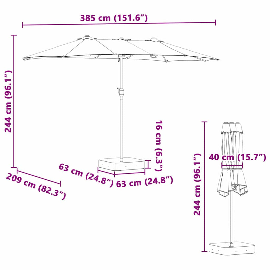 Tuinparasol Bordeauxrood 385 x 209 x 244 cm Stof