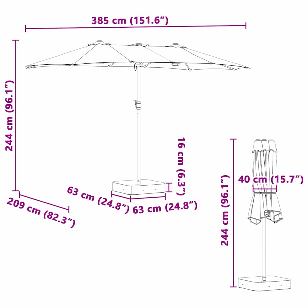 Tuinparasol Blauw 385 x 209 x 244 cm Stof