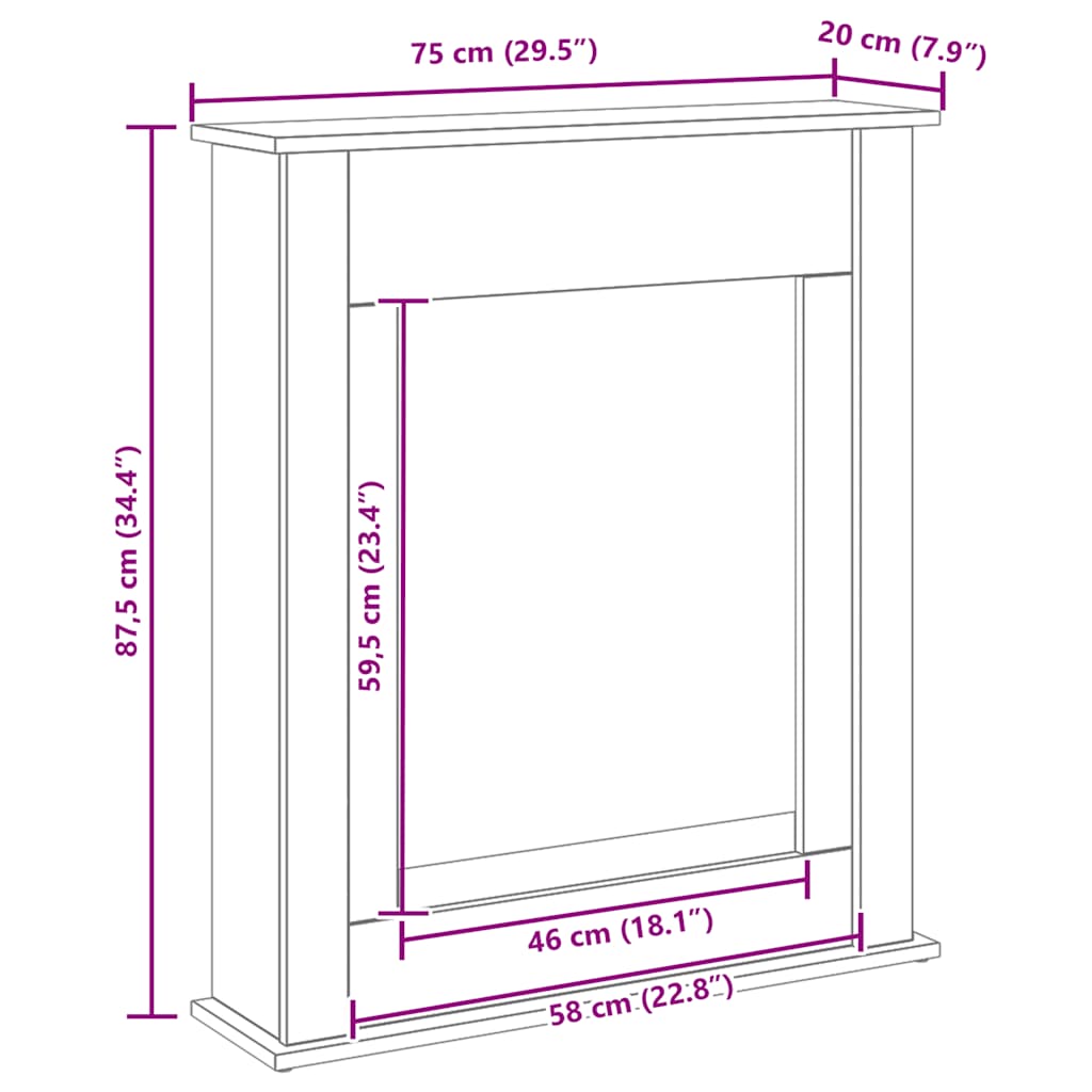 Haardombouw Zwarte Eiken 75x20x87,5 cm Engineered Wood