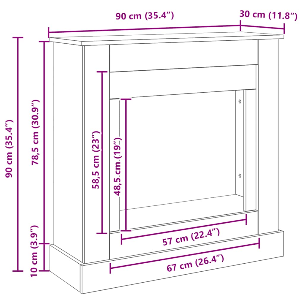 Haardombouw 90x30x90 cm spaanplaat zwart eikenkleurig
