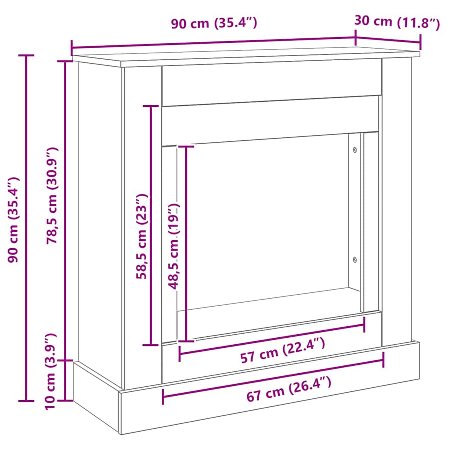 Haardombouw 90x30x90 cm spaanplaat zwart eikenkleurig