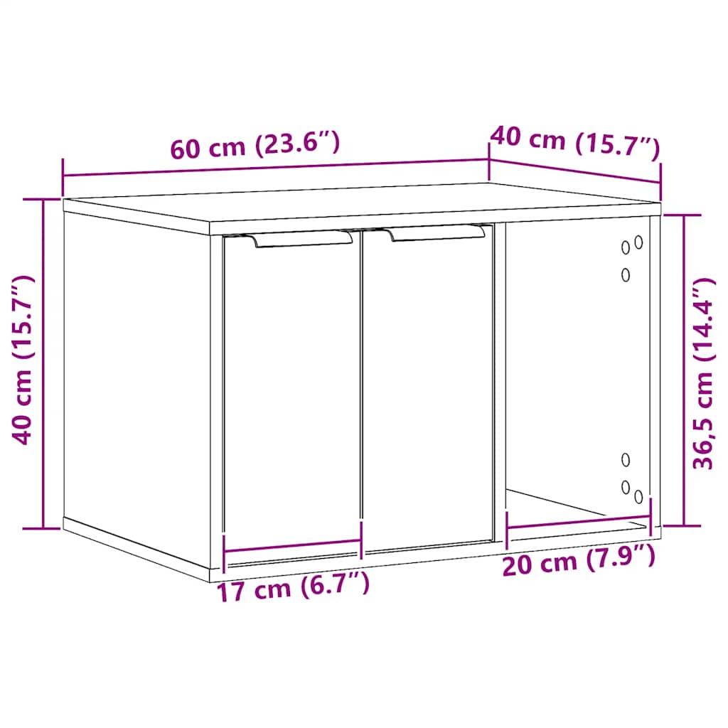 Kattenbakomheining zwart eiken 60x40x40 cm bewerkt hout