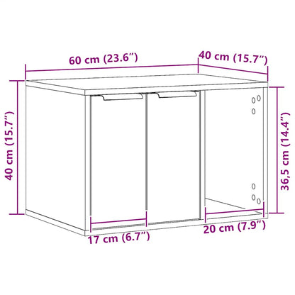 Kattenbakomheining zwart eiken 60x40x40 cm bewerkt hout