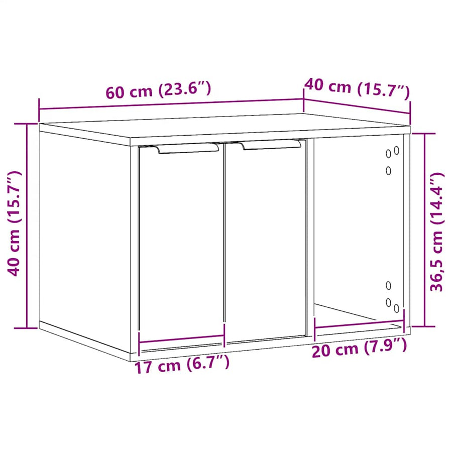 Kattenbakomheining zwart eiken 60x40x40 cm bewerkt hout