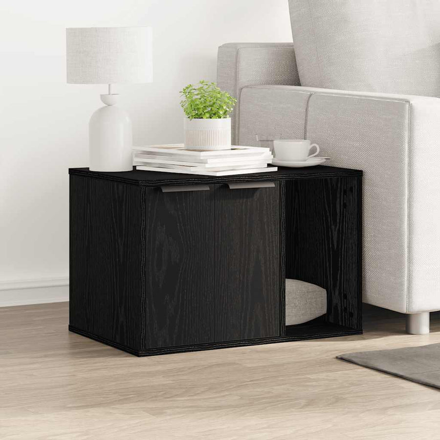 Kattenbakomheining zwart eiken 60x40x40 cm bewerkt hout