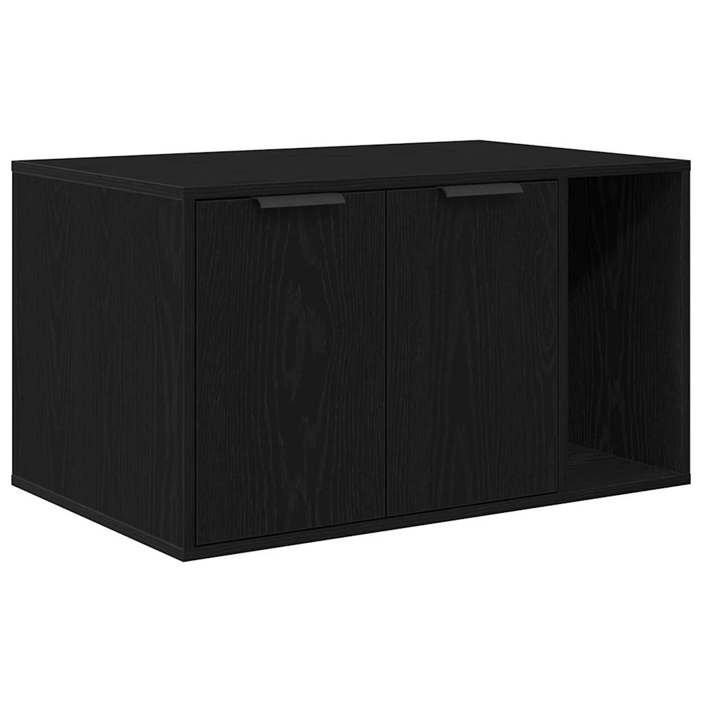 Kattenbakomheining zwart eiken 80x50x45 cm bewerkt hout