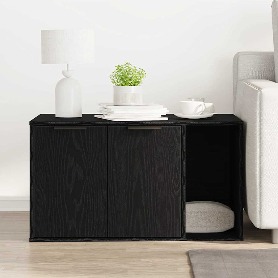 Kattenbakomheining zwart eiken 80x50x45 cm bewerkt hout