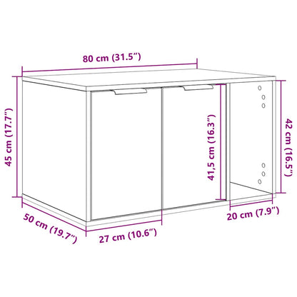 Kattenbakomheining zwart eiken 80x50x45 cm bewerkt hout