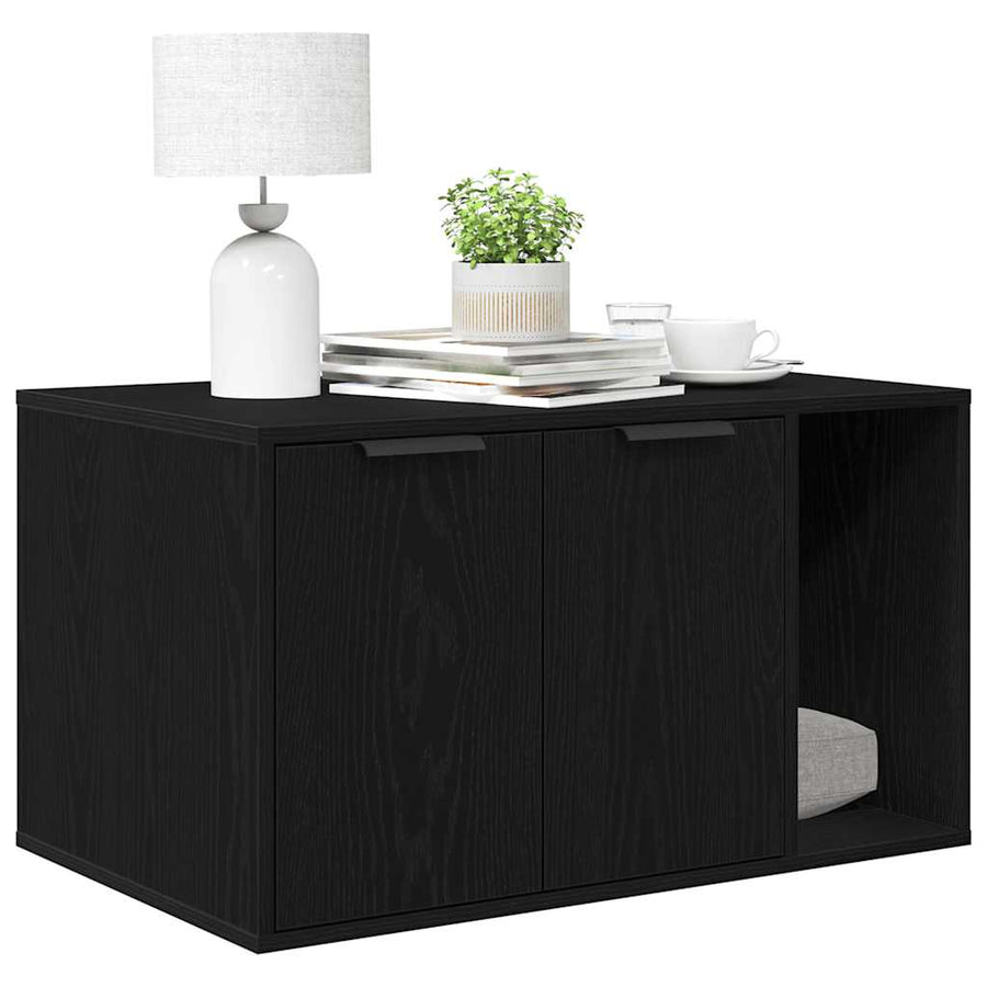 Kattenbakomheining zwart eiken 80x50x45 cm bewerkt hout