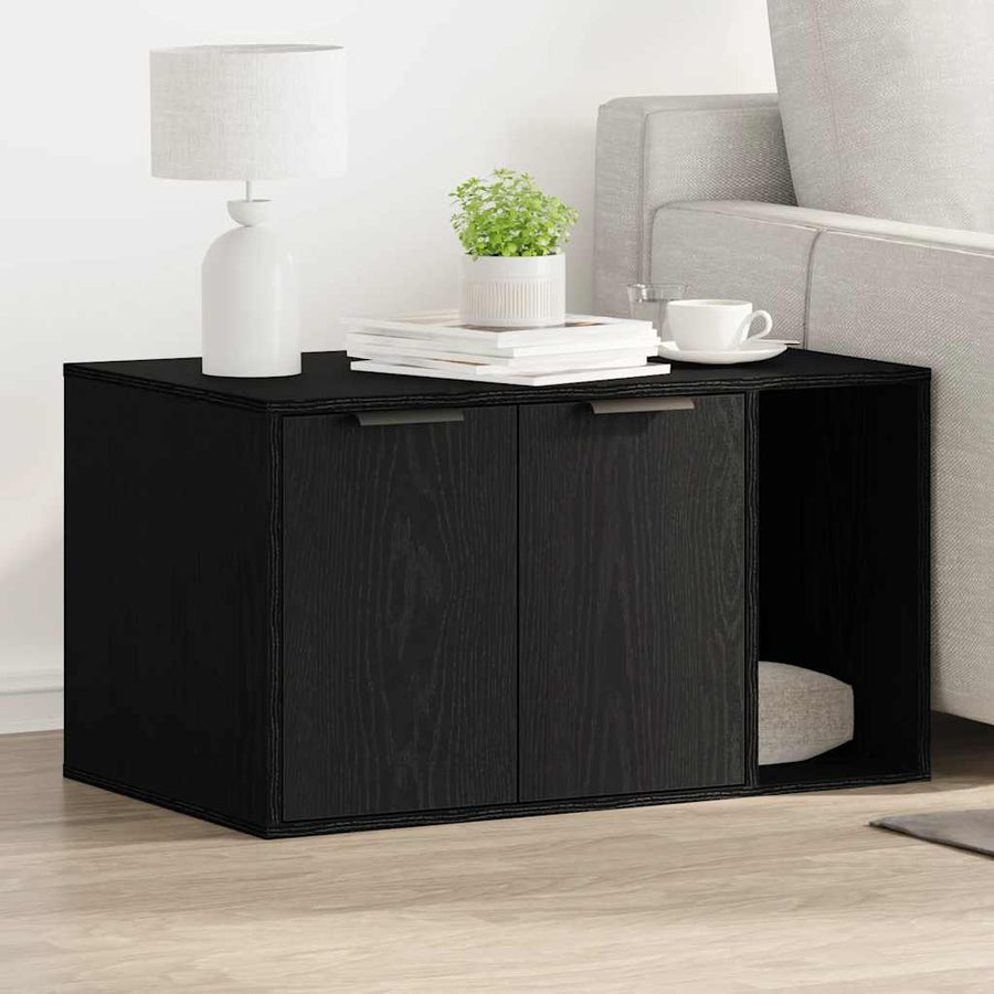 Kattenbakomheining zwart eiken 80x50x45 cm bewerkt hout