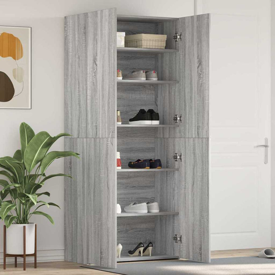 Schoenenkast met plank Grijs 80 x 35.5 x 180 cm Bewerkt hout