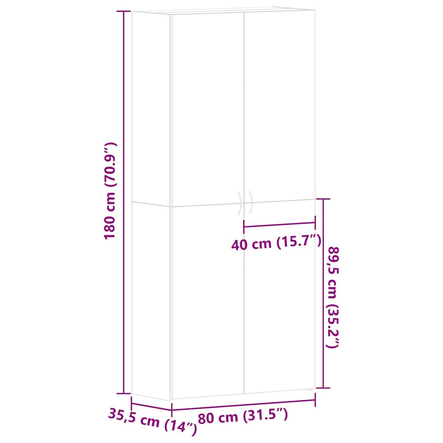 Schoenenkast met plank Grijs 80 x 35.5 x 180 cm Bewerkt hout