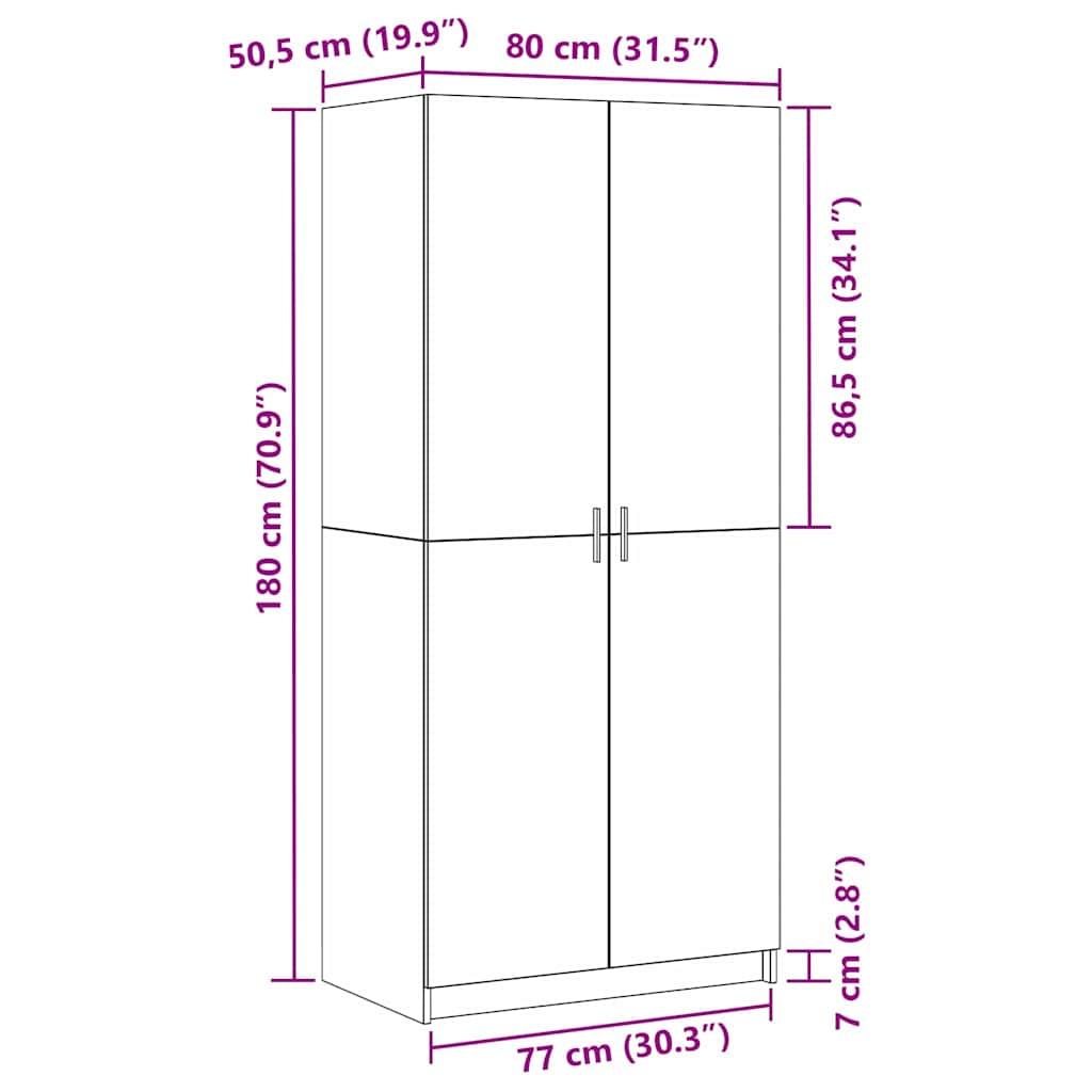 Kledingkast Zwart Eiken 80 x 50,5 x 180 cm Bewerkt hout
