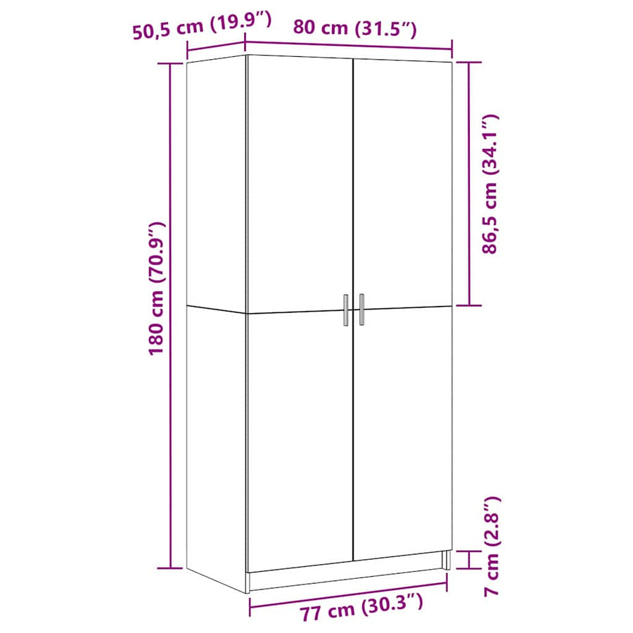 Kledingkast Zwart Eiken 80 x 50,5 x 180 cm Bewerkt hout