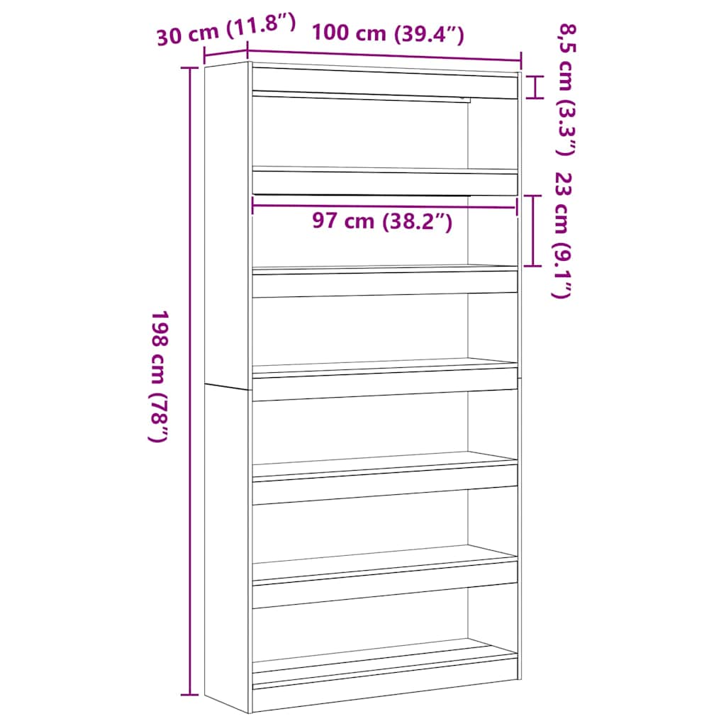 Boekenkast Zwart 100 x 30 x 198 cm Bewerkt hout