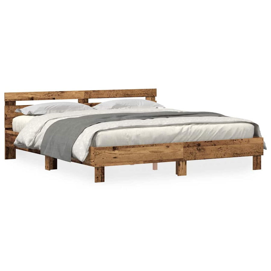 Bedframe met LED Oudhout 200 x 200 cm Bewerkt hout