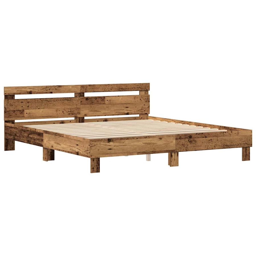 Bedframe met LED Oudhout 200 x 200 cm Bewerkt hout