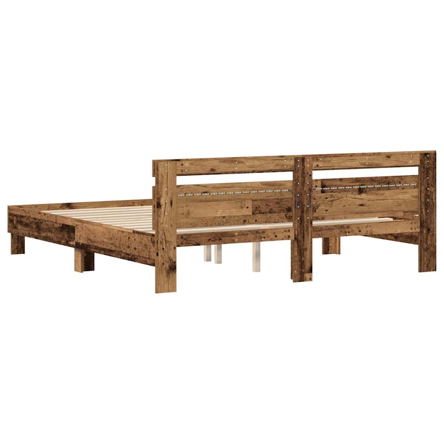 Bedframe met LED Oudhout 200 x 200 cm Bewerkt hout