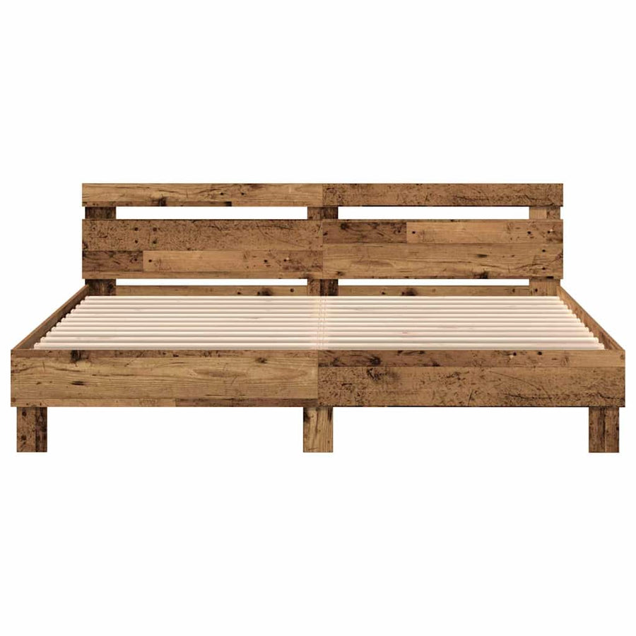 Bedframe met LED Oudhout 200 x 200 cm Bewerkt hout