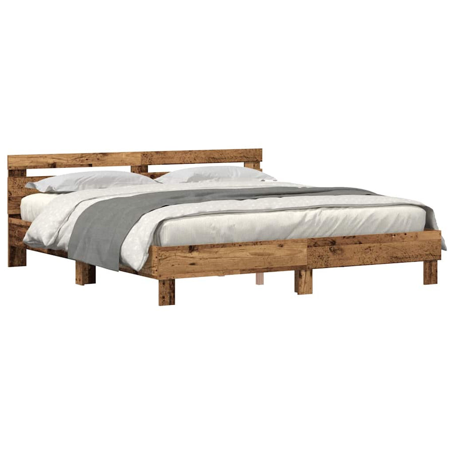 Bedframe met LED Oudhout 200 x 200 cm Bewerkt hout