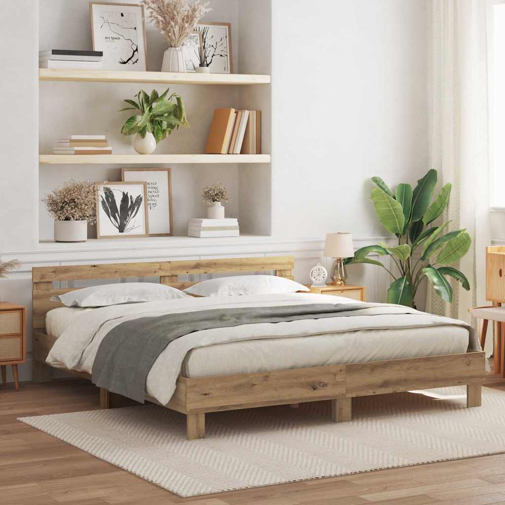 Bedframe met hoofdeinde Artisan Eiken 200 x 200 cm Bewerkt hout