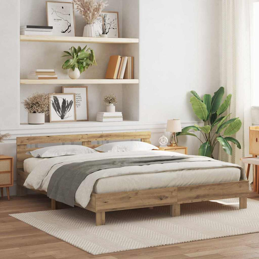 Bedframe met hoofdeinde Artisan Eiken 200 x 200 cm Bewerkt hout