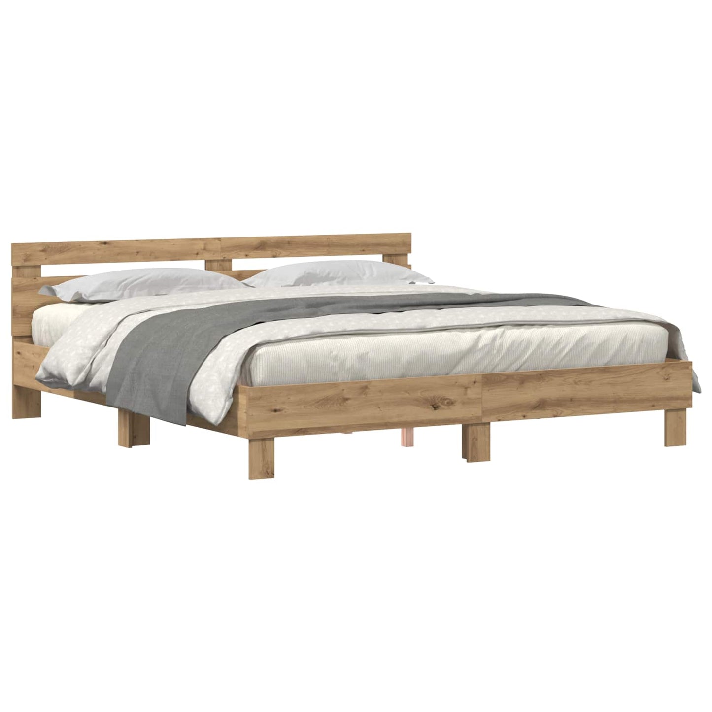 Bedframe met hoofdeinde Artisan Eiken 200 x 200 cm Bewerkt hout