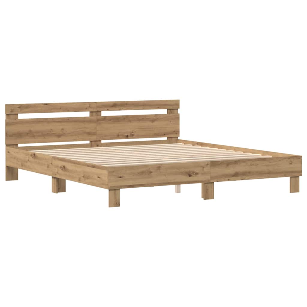Bedframe met hoofdeinde Artisan Eiken 200 x 200 cm Bewerkt hout
