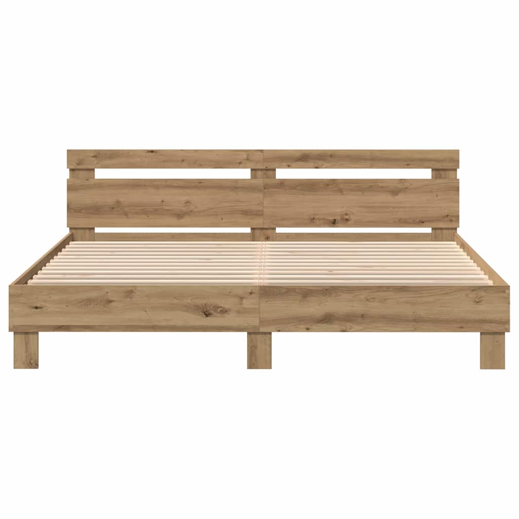 Bedframe met hoofdeinde Artisan Eiken 200 x 200 cm Bewerkt hout
