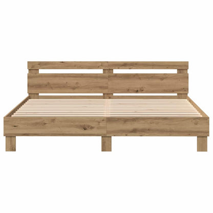 Bedframe met hoofdeinde Artisan Eiken 200 x 200 cm Bewerkt hout