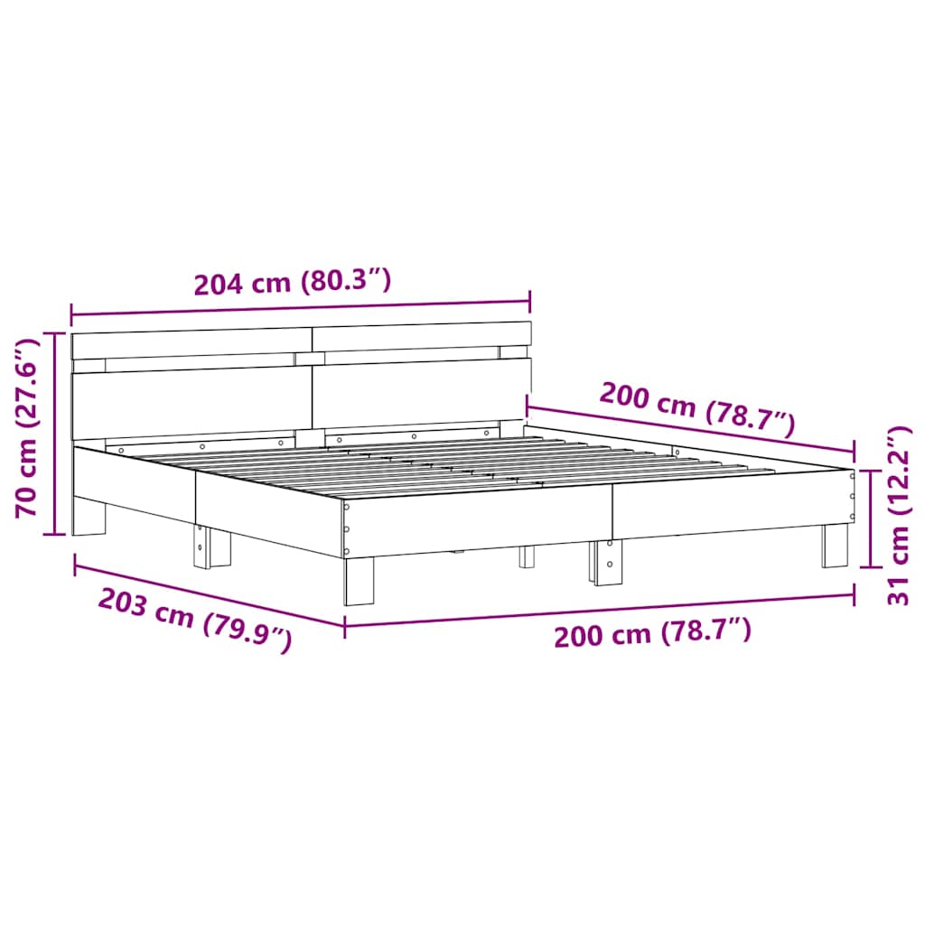 Bedframe met hoofdeinde Artisan Eiken 200 x 200 cm Bewerkt hout