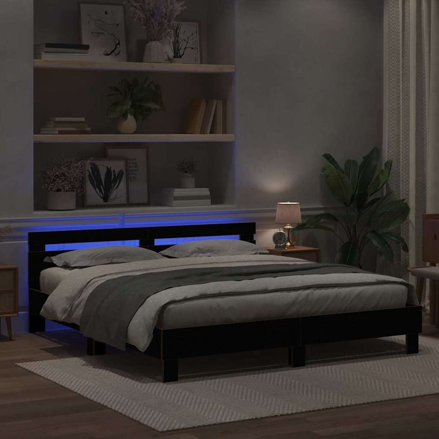Bedframe met LED Zwart Eiken 200 x 200 cm Bewerkt hout