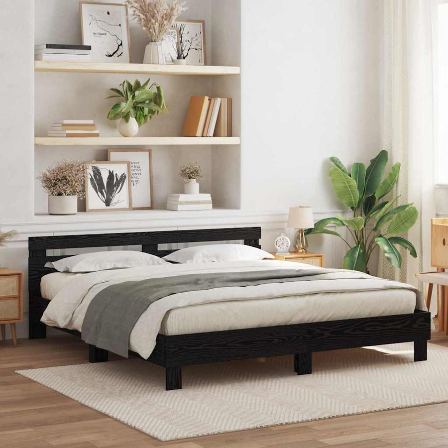 Bedframe met LED Zwart Eiken 200 x 200 cm Bewerkt hout