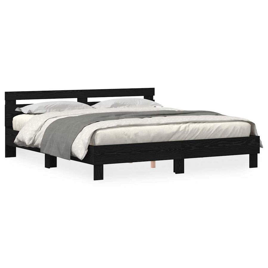 Bedframe met LED Zwart Eiken 200 x 200 cm Bewerkt hout
