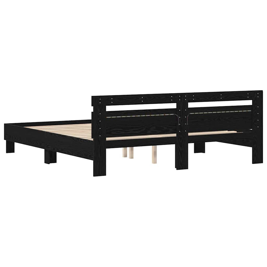 Bedframe met LED Zwart Eiken 200 x 200 cm Bewerkt hout