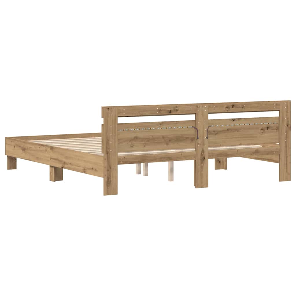 Bedframe met hoofdeinde Artisan Eiken 180 x 200 cm Bewerkt hout