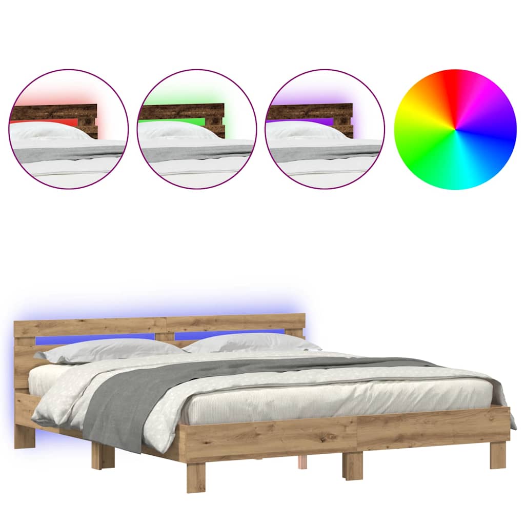 Bedframe met hoofdeinde Artisan Eiken 180 x 200 cm Bewerkt hout