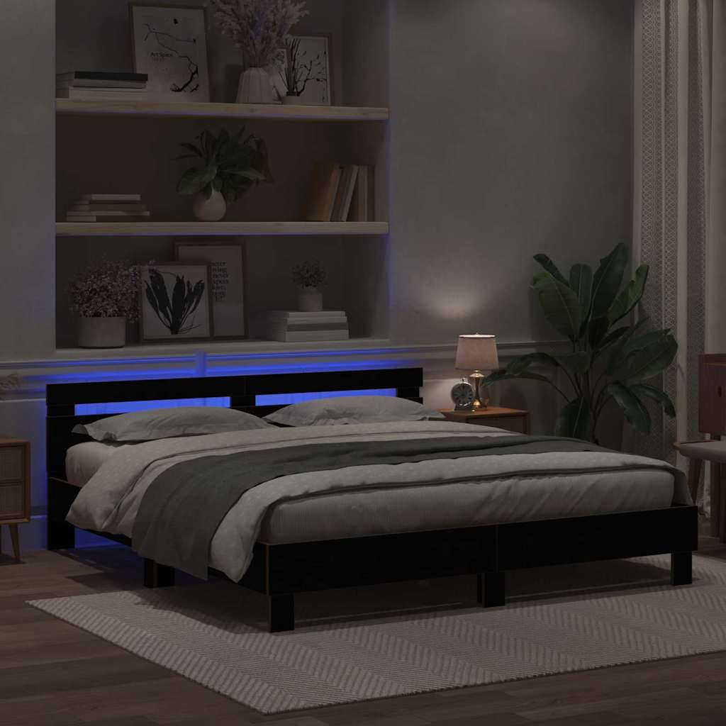 Bedframe met hoofdeinde Zwart Eiken 180 x 200 cm Bewerkt hout
