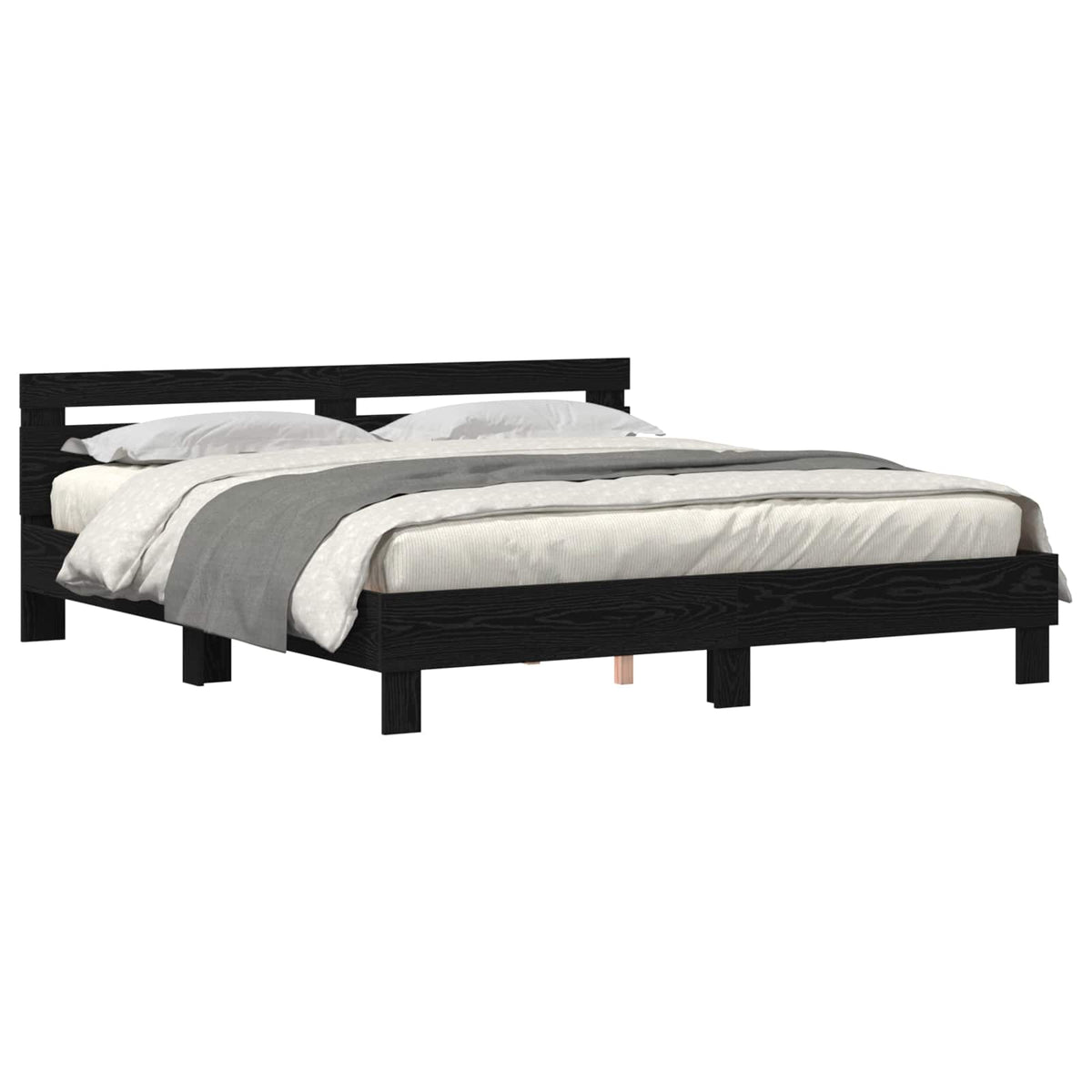 Bedframe met hoofdeinde Zwart Eiken 180 x 200 cm Bewerkt hout