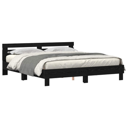 Bedframe met hoofdeinde Zwart Eiken 180 x 200 cm Bewerkt hout