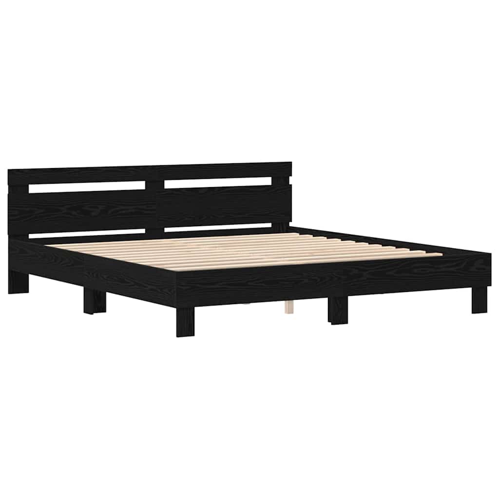 Bedframe met hoofdeinde Zwart Eiken 180 x 200 cm Bewerkt hout